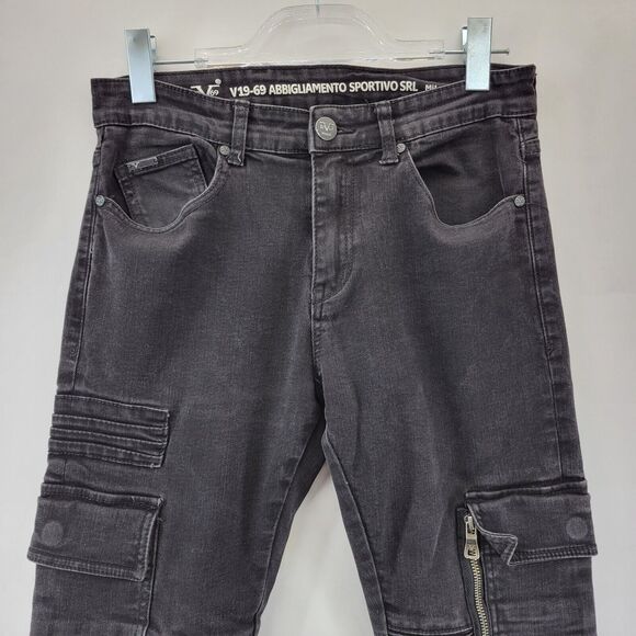 V1969 Vercase Moto Jeans Mens 28x30 Black Cargo Skinny Rock And Roll Emo Punk - Picture 2 of 15